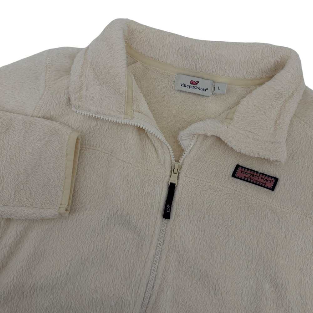 Vineyard Vines Fleece Quarter Zip‎ Jacket Cream Size Large Womens Outerwear